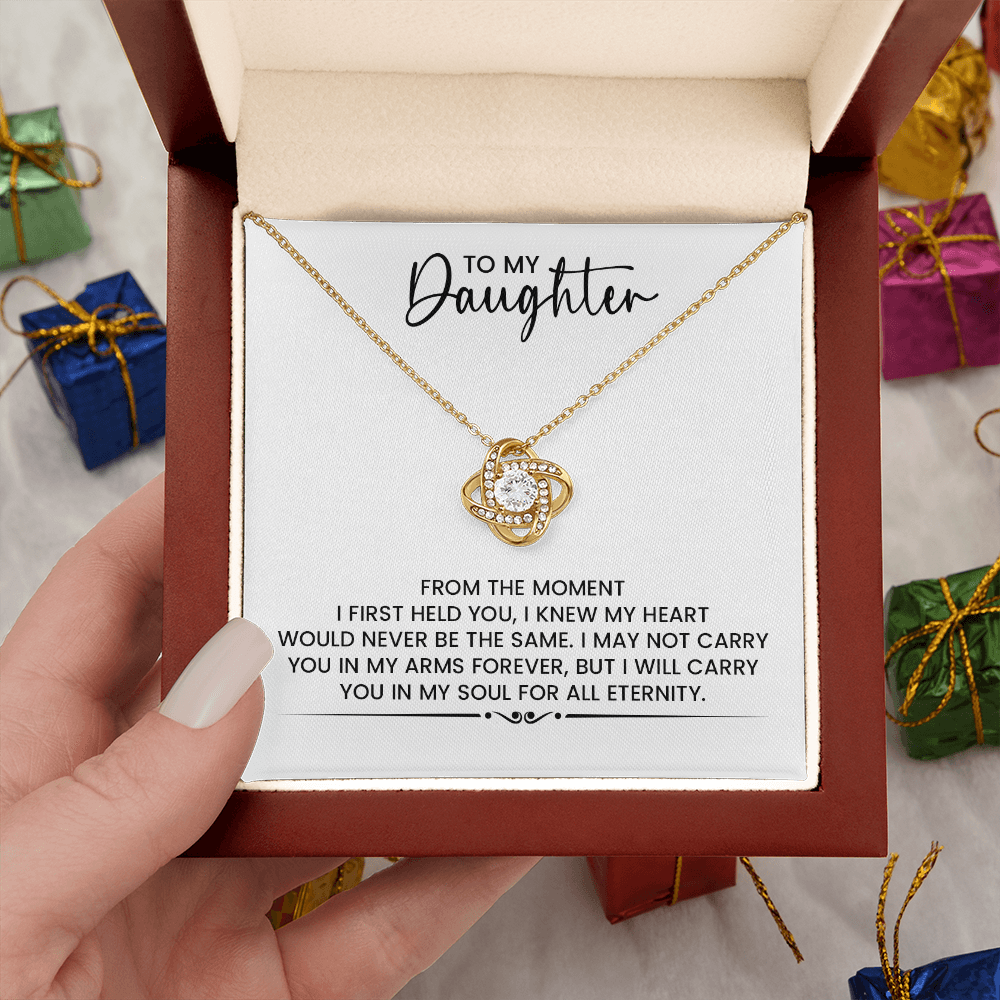 To My Daughter Gift For Christmas, Birthday, Graduation - Love Knot Gold Pendant Necklace With Heartfelt Message Card