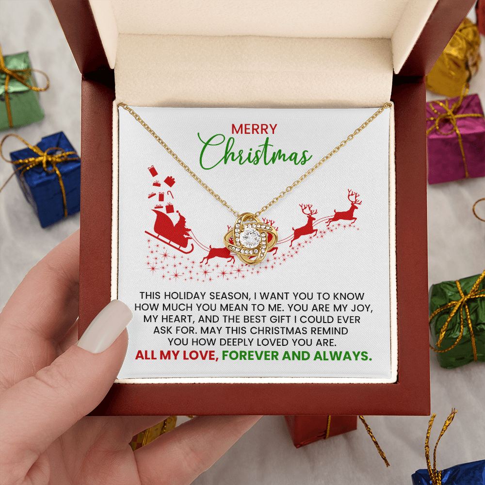 Christmas Gift For Wife, Girlfriend, Soulmate - Love Knot Gold Pendant Necklace With Heartfelt Message Card