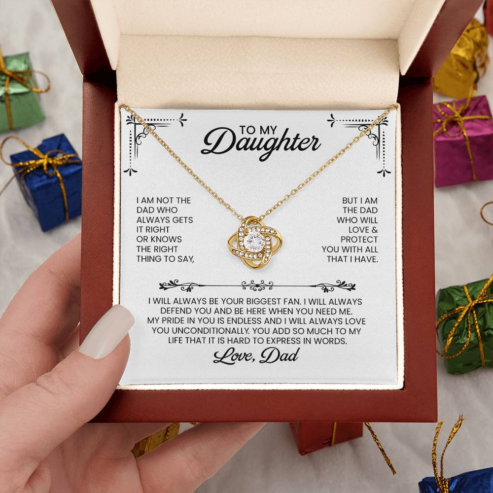 Daughter From Dad Christmas, Birthday, Graduation Gift - Love Knot Pendant Necklace And Heartfelt Message Card