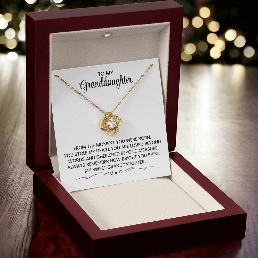 Granddaughter Gift For Christmas, Birthday, Graduation - Love Knot Gold Pendant Necklace With Heartfelt Message Card