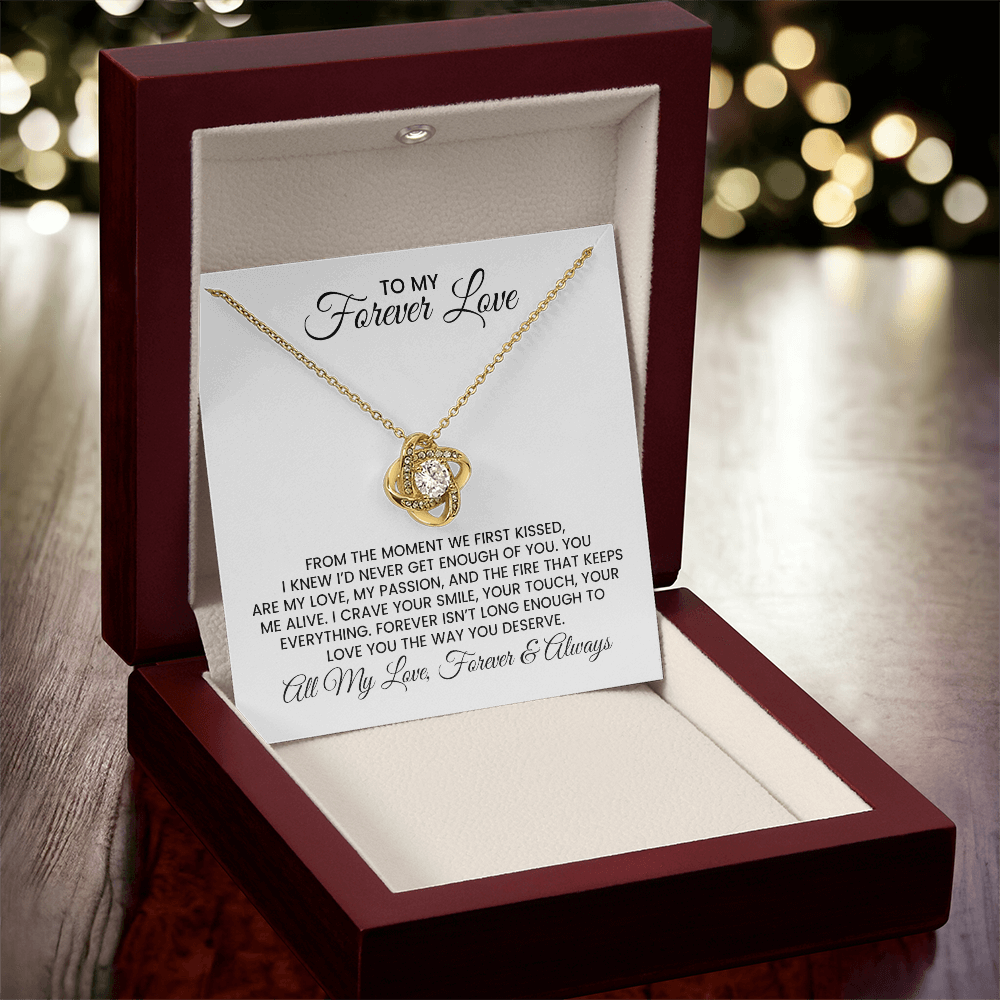 Wife, Girlfriend, Soulmate Gift for Christmas, Anniversary, Birthday - Love Knot Gold Pendant Necklace With Heartfelt Message Card