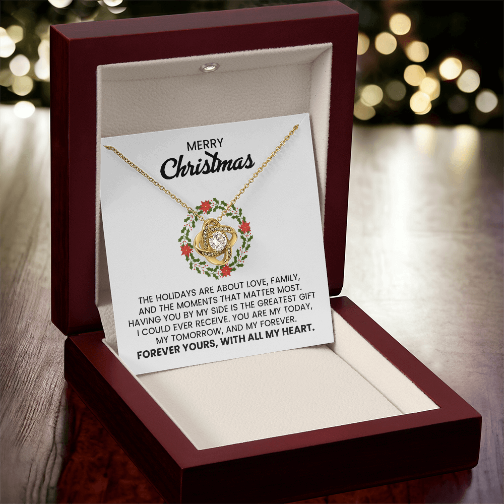Wife, Girlfriend, Soulmate Merry Christmas Love Knot Gold Pendant Necklace With Heartfelt Message Card