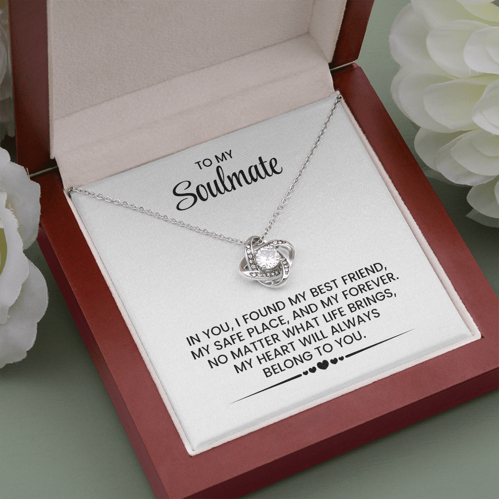 To My Soulmate - Christmas, Anniversary, Birthday Gift - Gold Pendant Love Knot Necklace With Heartfelt Message Card