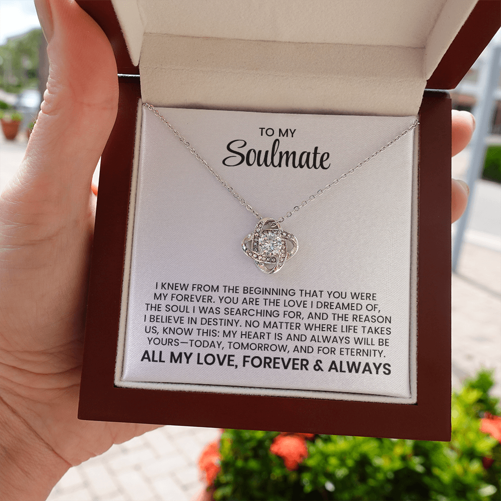 Wife, Girlfriend, Soulmate Gift For Christmas, Anniversary, Birthday - Love Knot Gold Pendant Necklace With Heartfelt Message Card