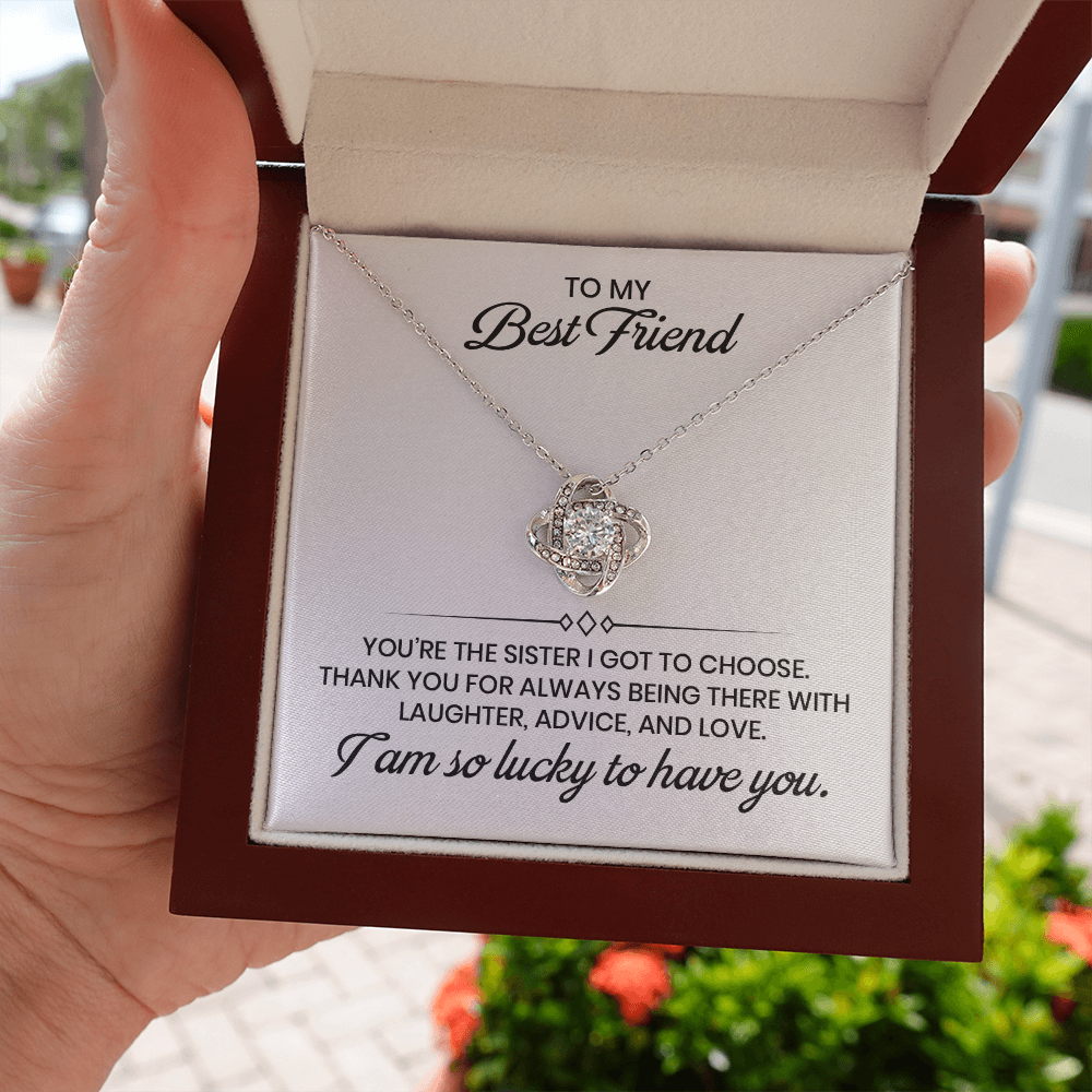 To My Best Friend - Love And Appreciation Gift, Love Knot Gold Pendant Necklace With Heartfelt Message Card