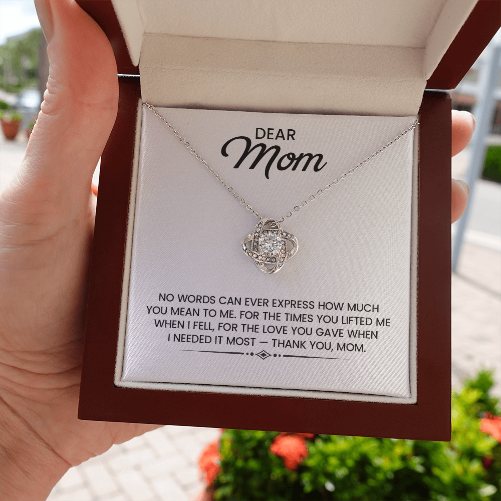 Mom Gift For Christmas, Birthday, Mother's Day - Love Knot Gold Pendant Necklace With Heartfelt Message Card
