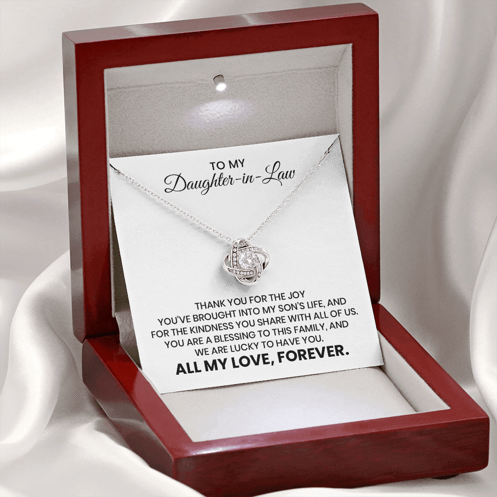 Daughter-in-Law Christmas, Birthday, Appreciation Gift - Love Knot Gold Pendant Necklace With Heartfelt Message Card