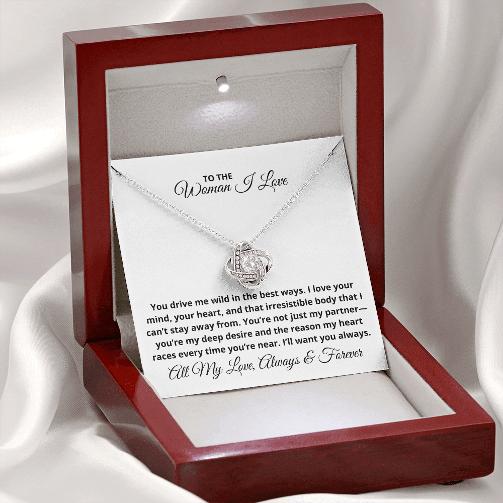 Wife, Girlfriend, Soulmate Gift For Christmas, Anniversary, Birthday - Love Knot Gold Pendant Necklace With Heartfelt Message Card