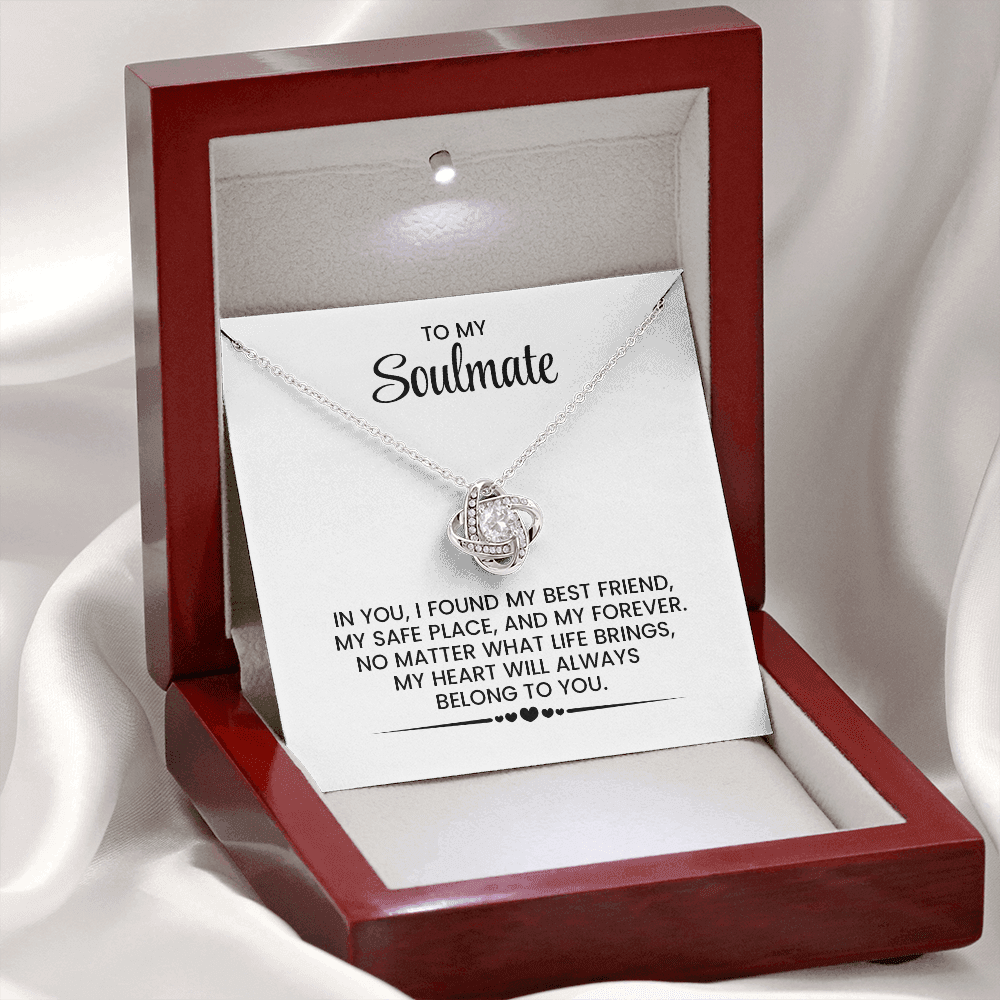 To My Soulmate - Christmas, Anniversary, Birthday Gift - Gold Pendant Love Knot Necklace With Heartfelt Message Card
