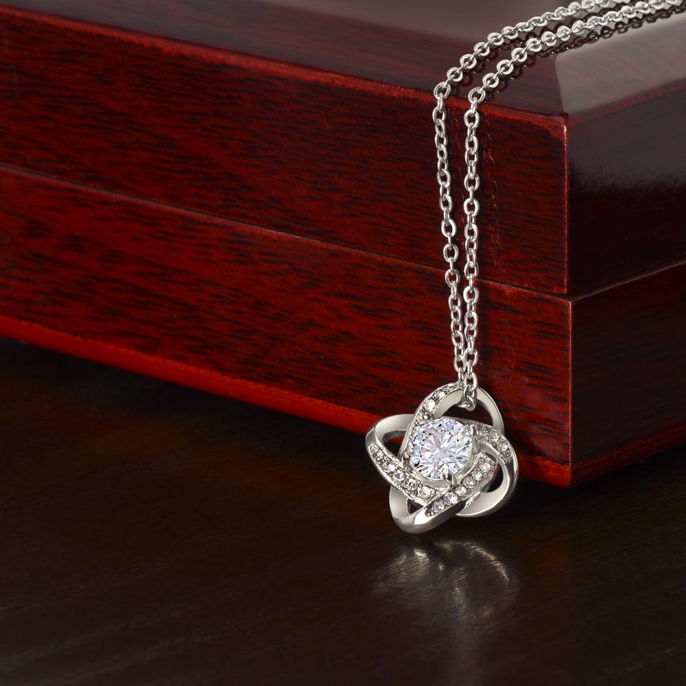 To My Mom - Birthday, Christmas, Special Occasion Gold Love Knot Pendant Necklace With Heartfelt Message Card