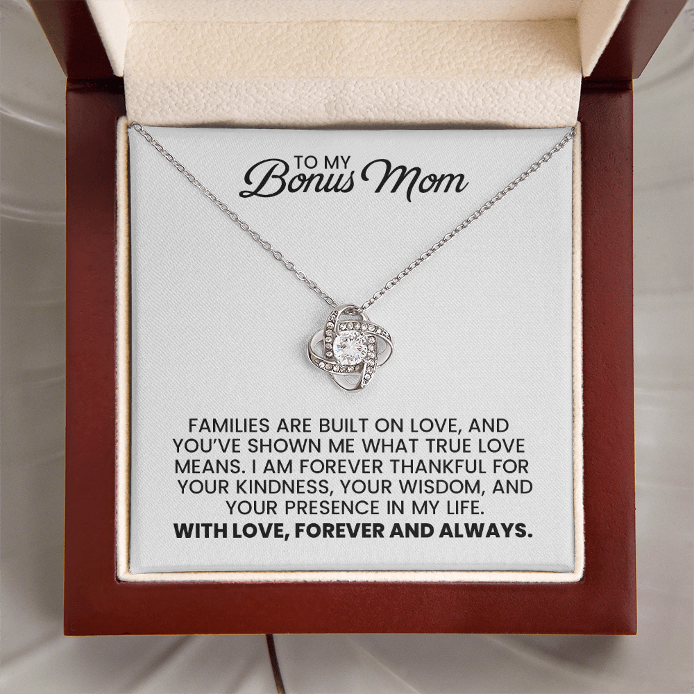Bonus Mom Gift For Christmas, Birthday, Mother's Day - Love Knot Gold Pendant Necklace With Heartfelt Message Card