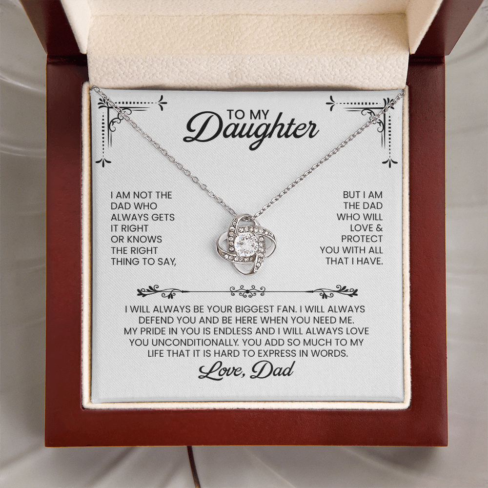Daughter From Dad Christmas, Birthday, Graduation Gift - Love Knot Pendant Necklace And Heartfelt Message Card