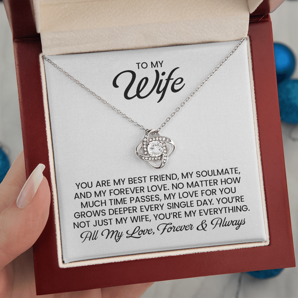 Wife Gift For Christmas, Anniversary, Birthday - Love Knot Gold Pendant Necklace With Heartfelt Message Card
