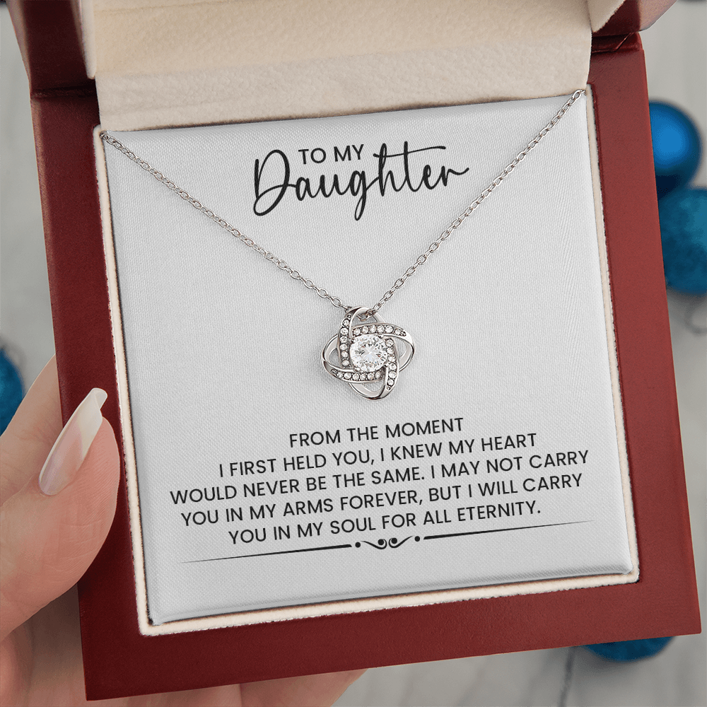 To My Daughter Gift For Christmas, Birthday, Graduation - Love Knot Gold Pendant Necklace With Heartfelt Message Card