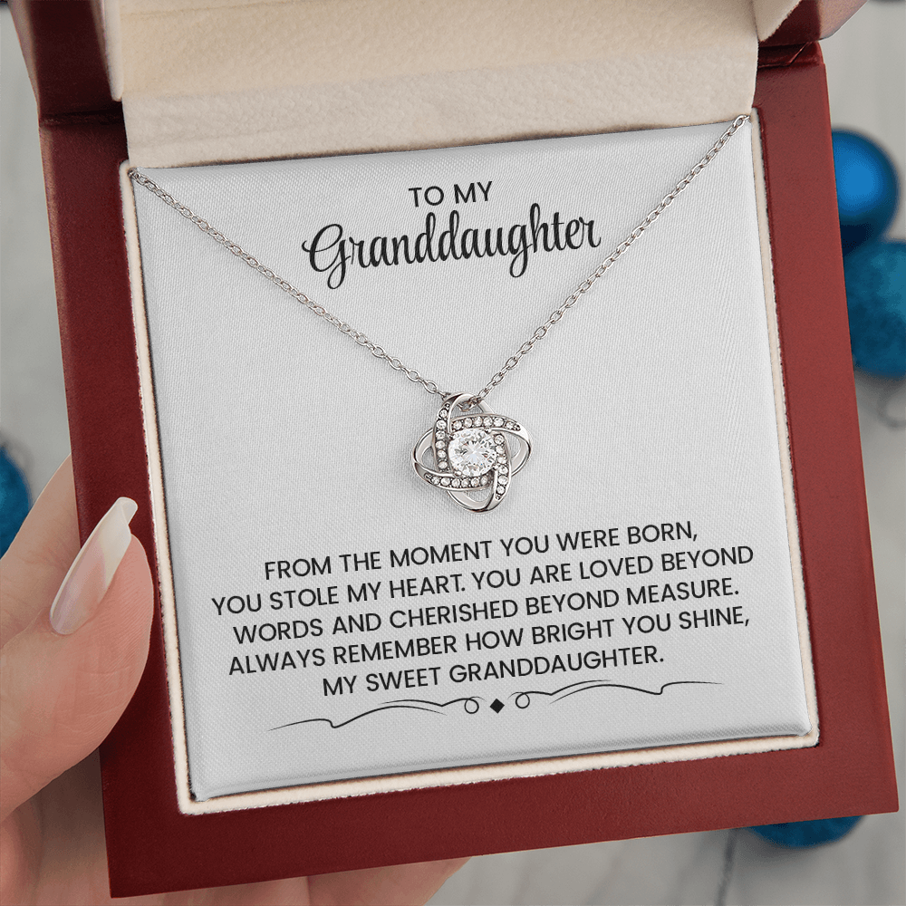 Granddaughter Gift For Christmas, Birthday, Graduation - Love Knot Gold Pendant Necklace With Heartfelt Message Card