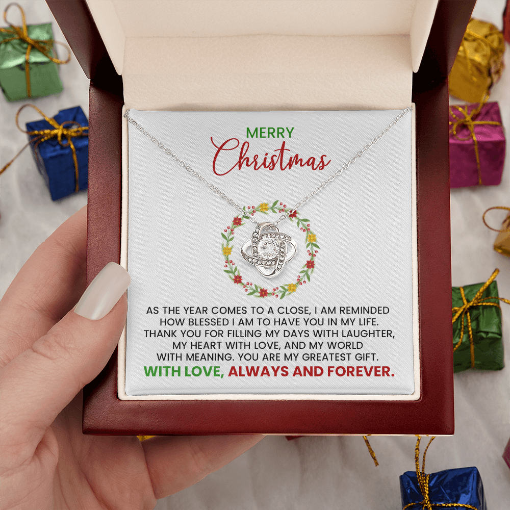 Christmas Gift For Wife, Girlfriend, Soulmate - Love Knot Gold Pendant Necklace With Heartfelt Message Card