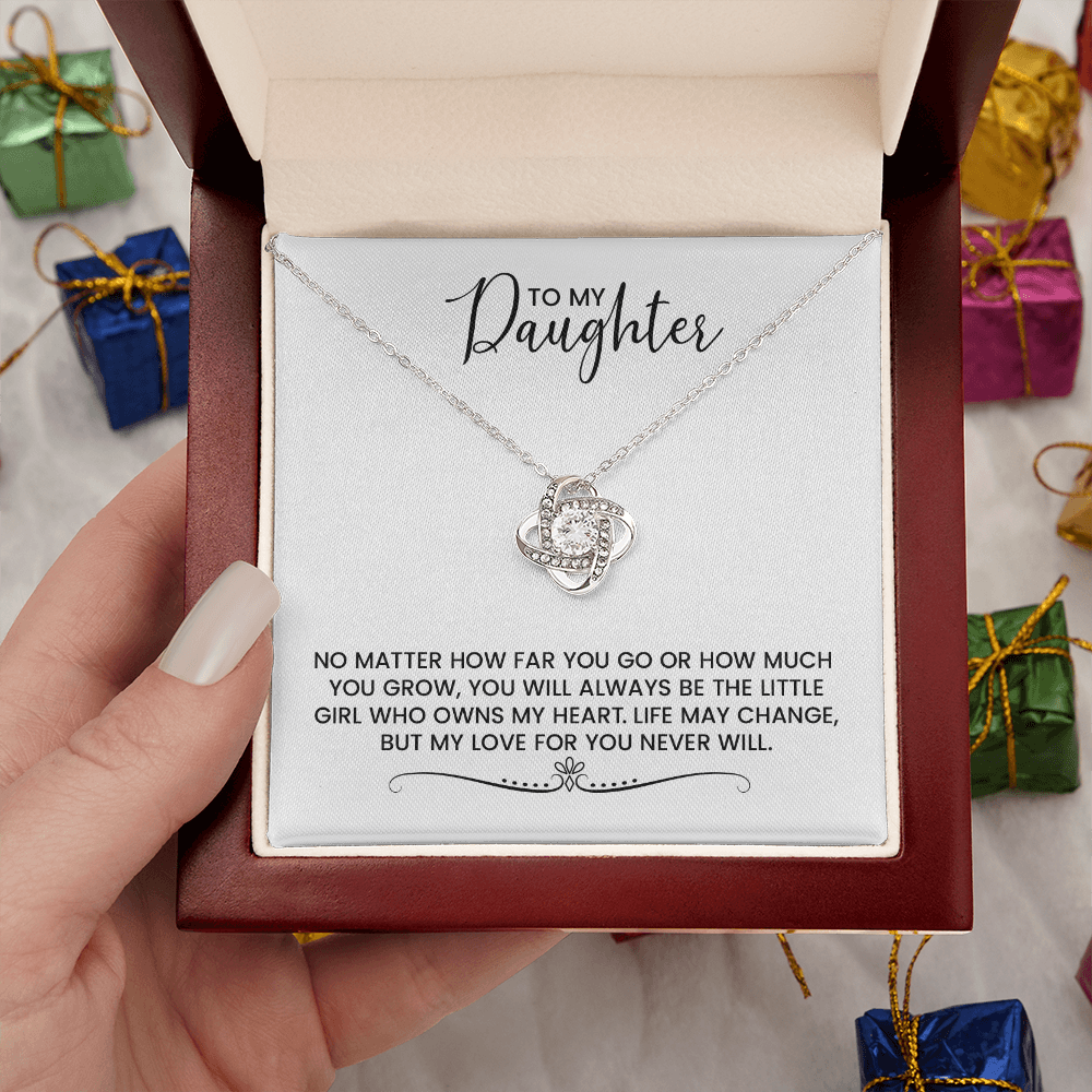 To My Daughter Gift For Christmas, Birthday, Graduation - Love Knot Gold Pendant Necklace With Heartfelt Message Card