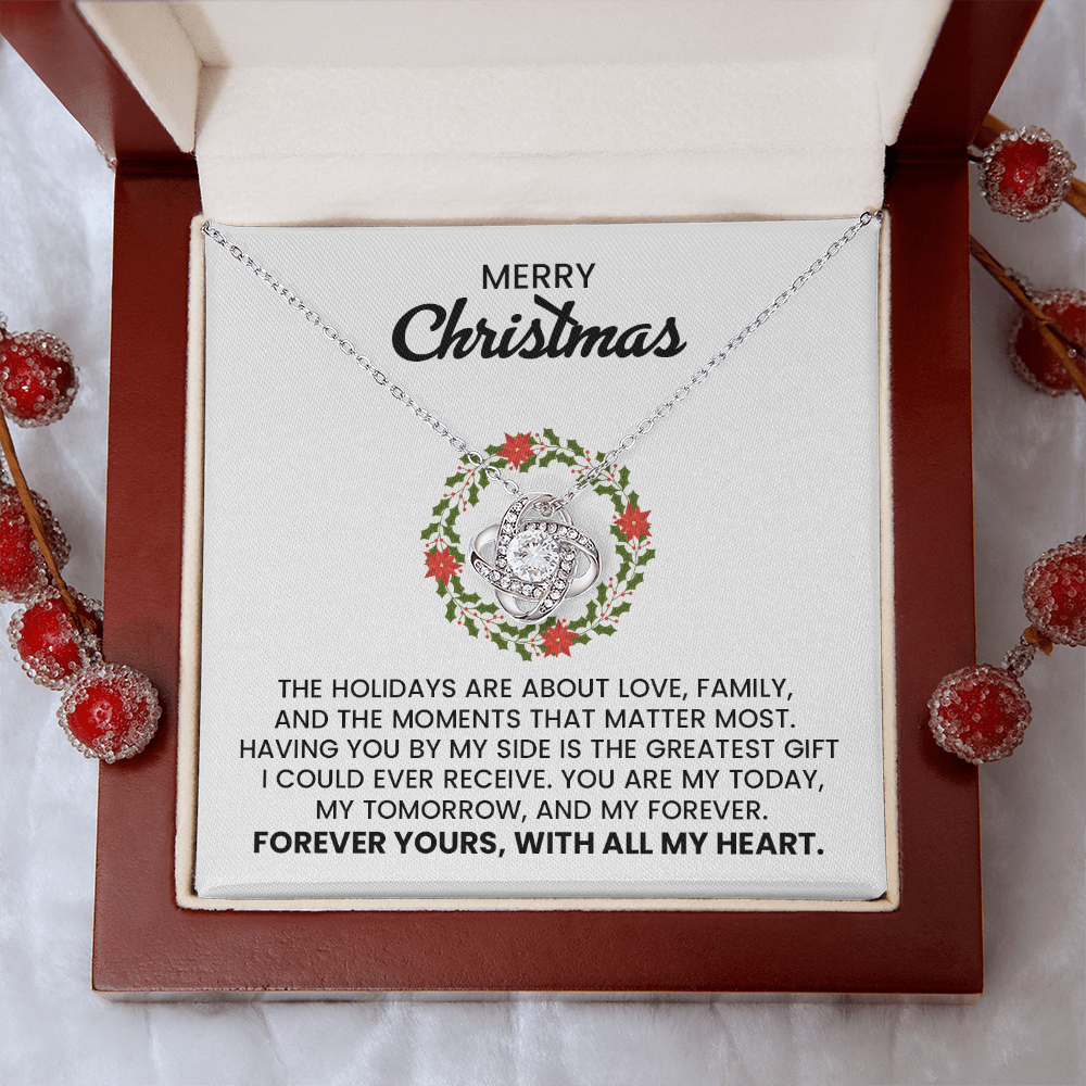 Wife, Girlfriend, Soulmate Merry Christmas Love Knot Gold Pendant Necklace With Heartfelt Message Card