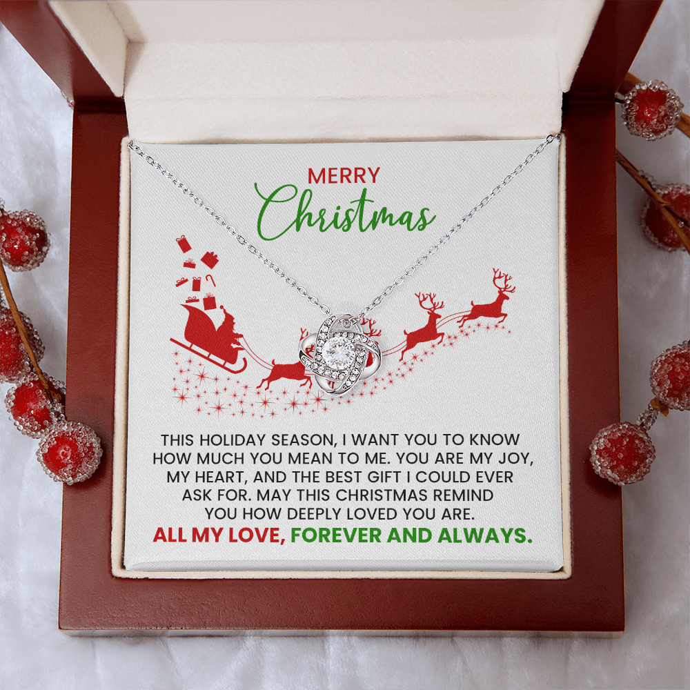 Christmas Gift For Wife, Girlfriend, Soulmate - Love Knot Gold Pendant Necklace With Heartfelt Message Card