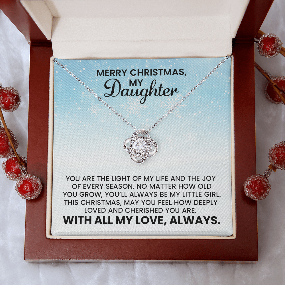 Daughter Merry Christmas Gift - Love Knot Gold Pendant Necklace With Heartfelt Message Card