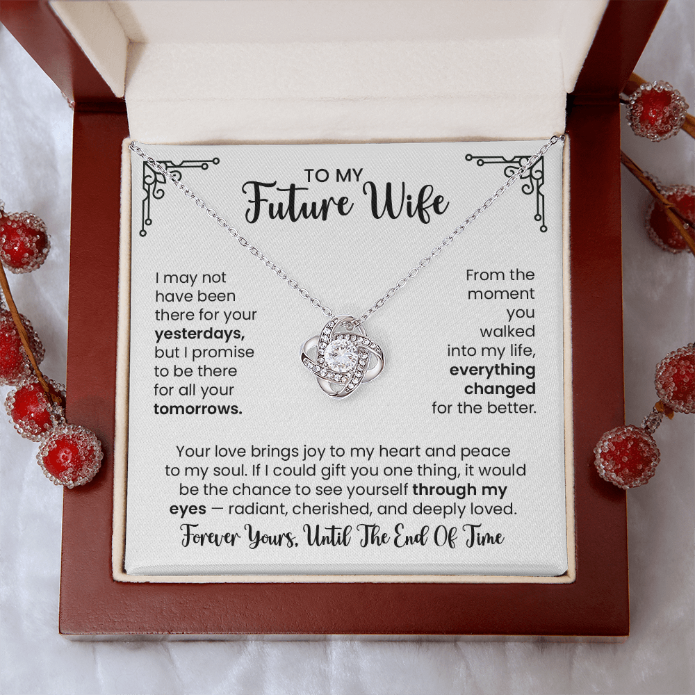 Future Wife Gift For Christmas, Anniversary, Birthday - Love Knot Gold Heart Necklace With Heartfelt Message Card