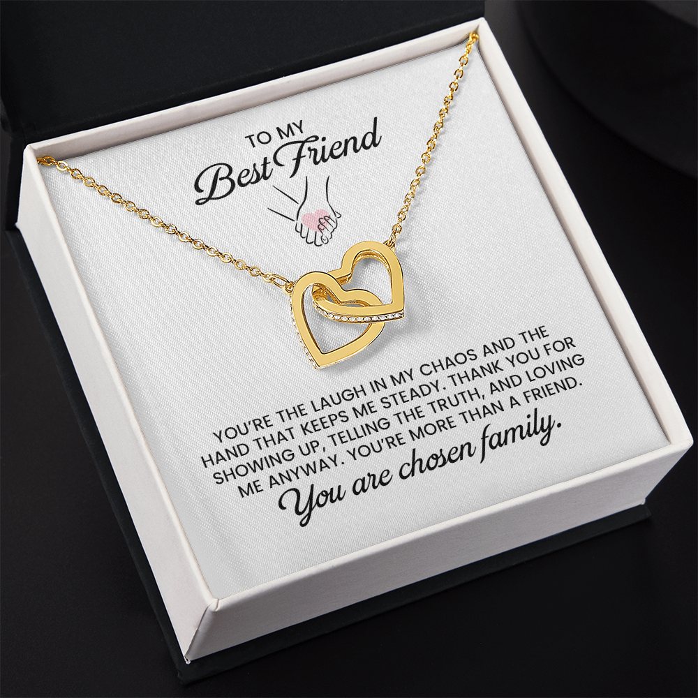 Best Friend Love And Appreciation Gift - Linked Hearts Gold Pendant Necklace With Heartfelt Message Card