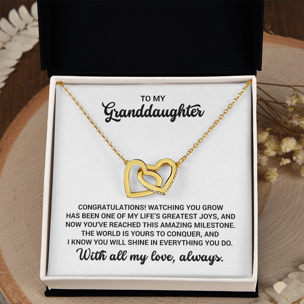 Gift For Granddaughter - Birthday, Christmas, Graduation, Special Occasion Linked Hearts Gold Necklace With Heartfelt Message Card