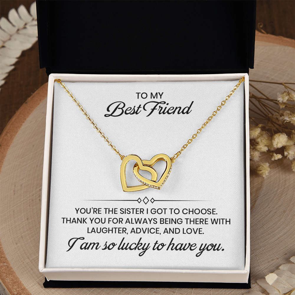 To My Best Friend - Christmas, Birthday, Special Appreciation Gift, Linked Hearts Gold Pendant Necklace With Heartfelt Message Card