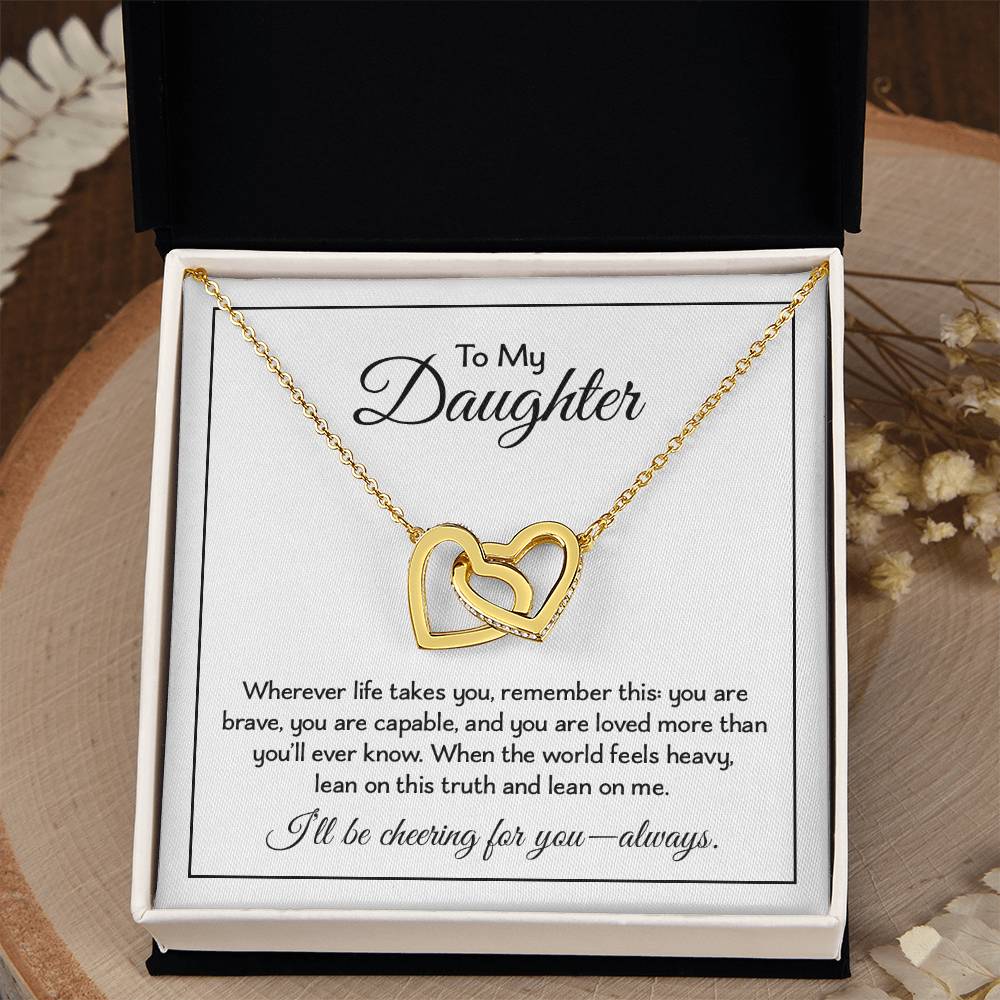 To My Daughter - Birthday, Graduation, Christmas Gold Linked Hearts Necklace With Heartfelt Message Card