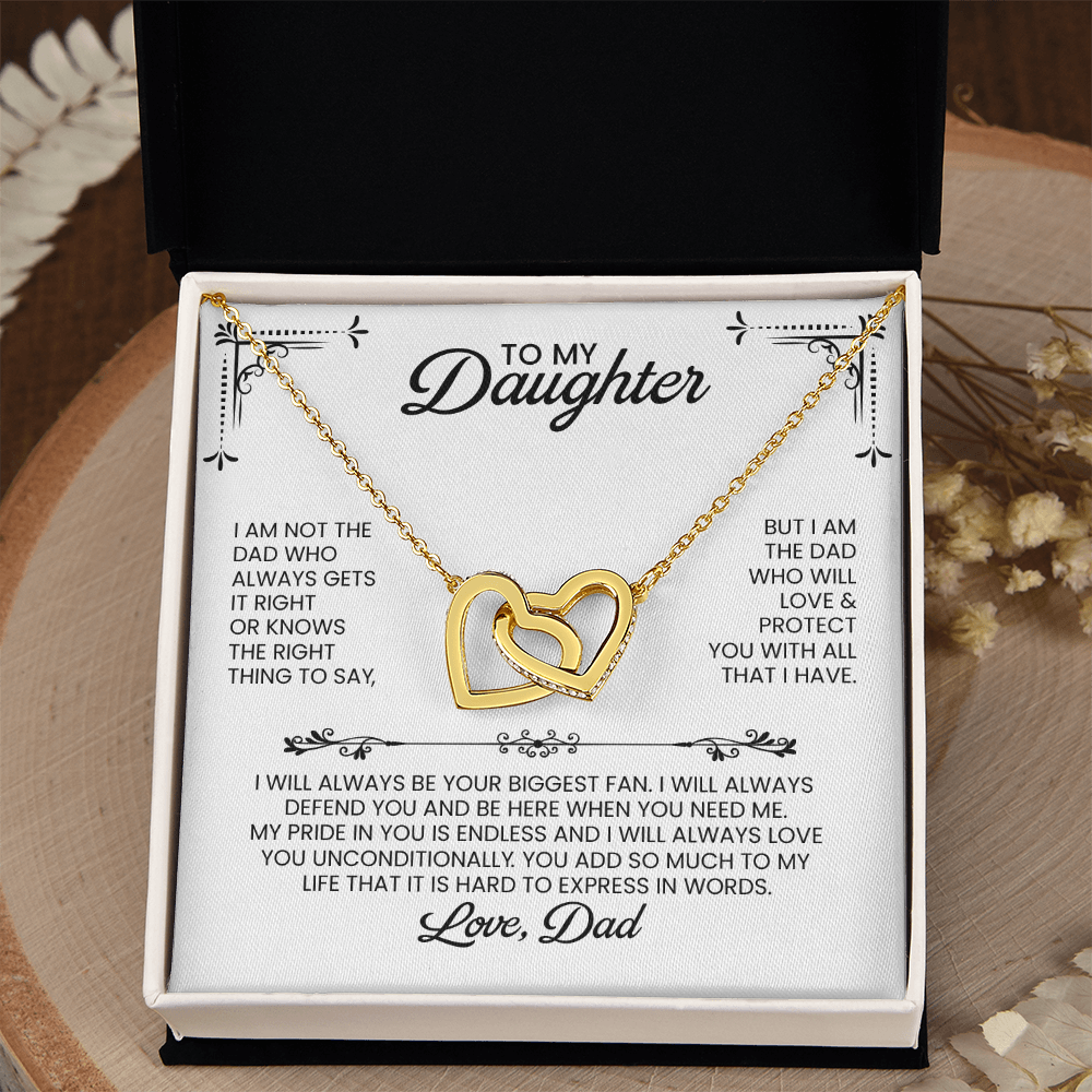 Daughter From Dad Gift For Christmas, Birthday, Graduation - Linked Hearts Pendant Necklace With Message Card