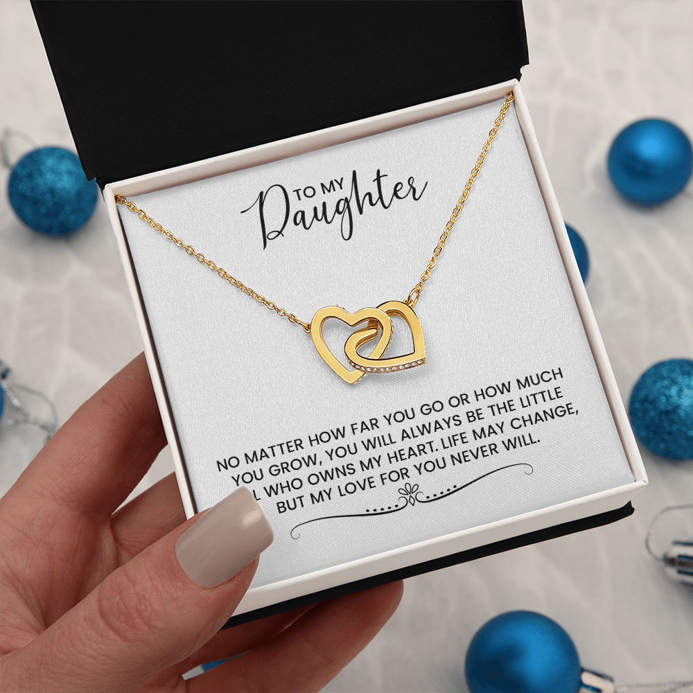 To My Daughter Gift For Christmas, Birthday, Graduation - Linked Hearts Gold Pendant Necklace With Heartfelt Message Card