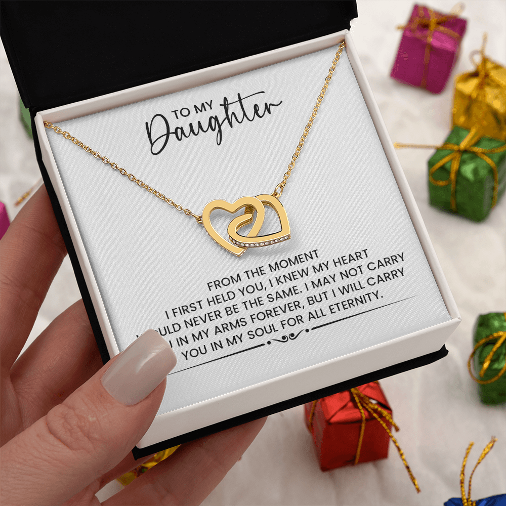 To My Daughter Gift For Christmas, Birthday, Graduation - Linked Hearts Gold Pendant Necklace With Heartfelt Message Card