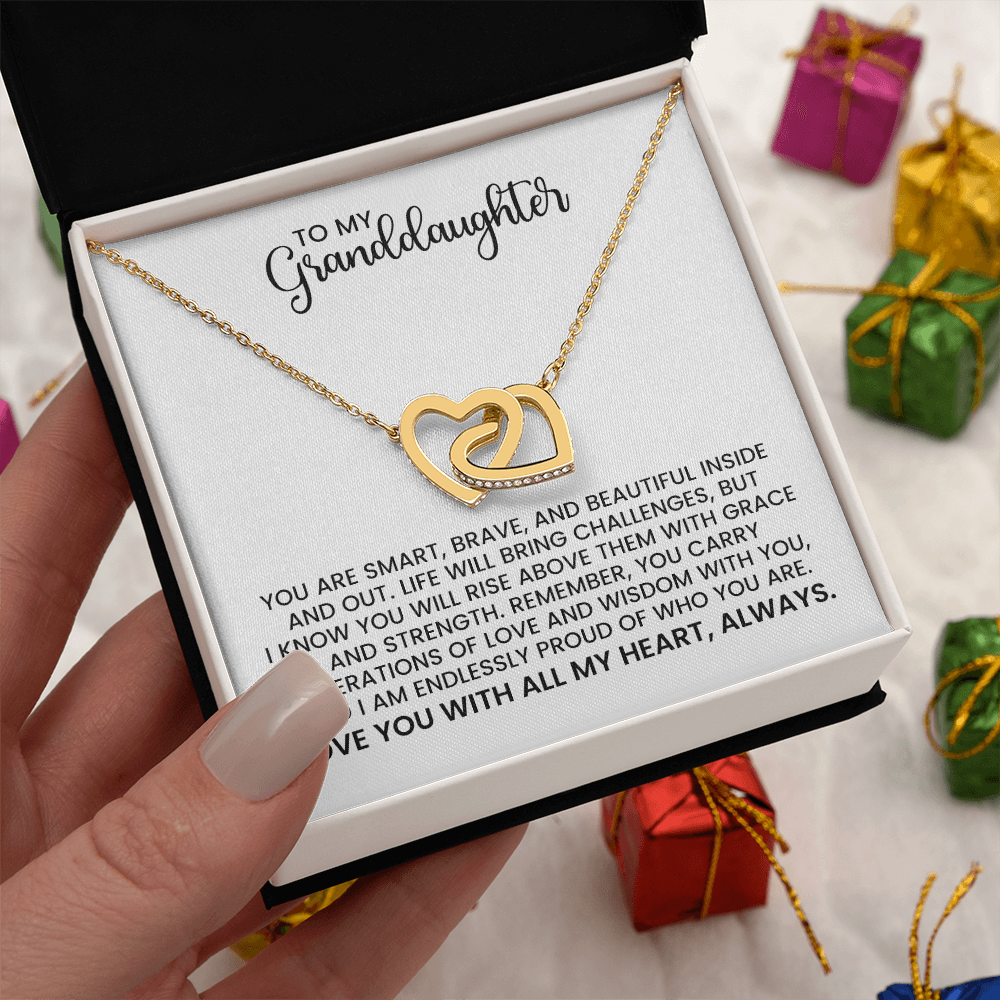 Granddaughter Christmas, Birthday, Graduation Gift - Linked Hearts Gold Pendant Necklace With Heartfelt Message Card