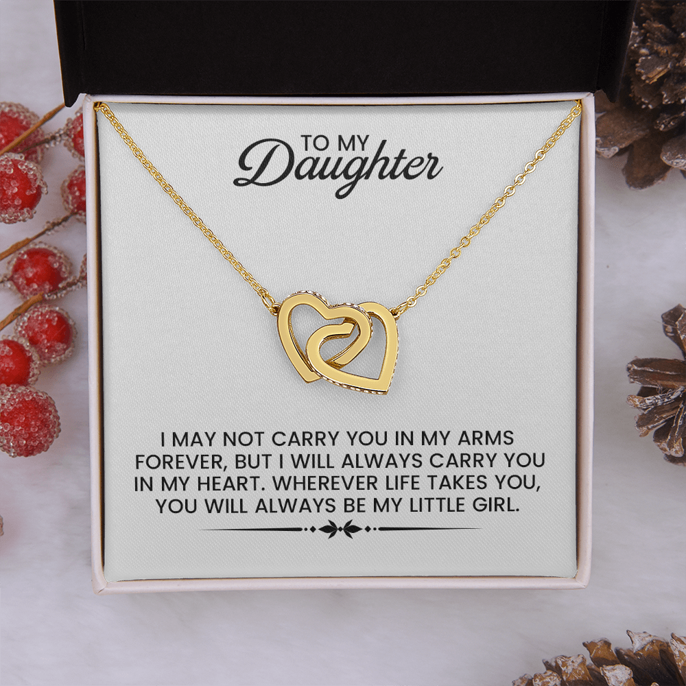 To My Daughter - Christmas, Birthday, Special Occasion Linked Hearts Pendant Gold Necklace With Heartfelt Message Card