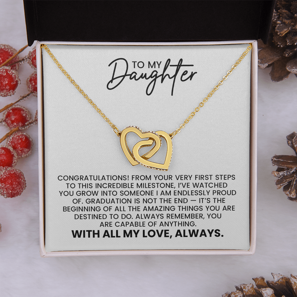 To My Daughter, Graduation, New Job, Special Accomplishment Gift - Linked Hearts Gold Pendant Necklace With Heartfelt Message Card