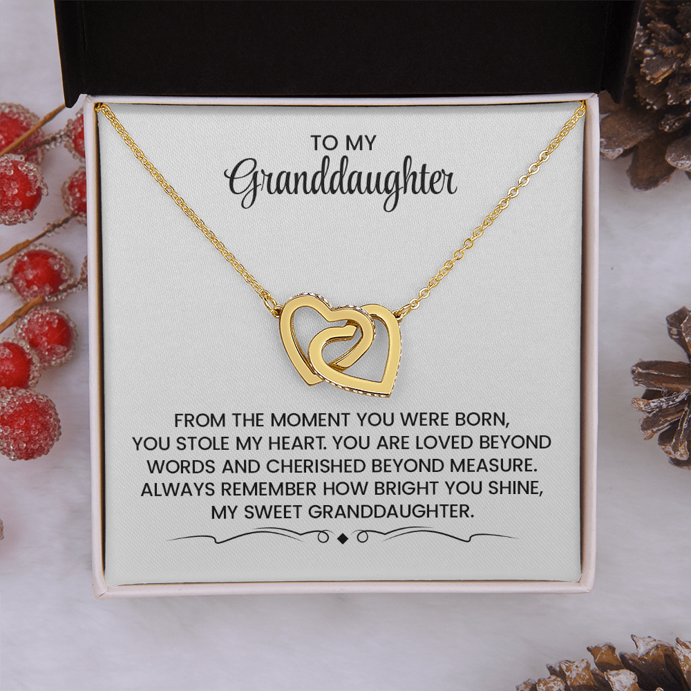 Granddaughter Gift For Christmas, Birthday, Graduation - Linked Hearts Gold Pendant Necklace With Heartfelt Message Card