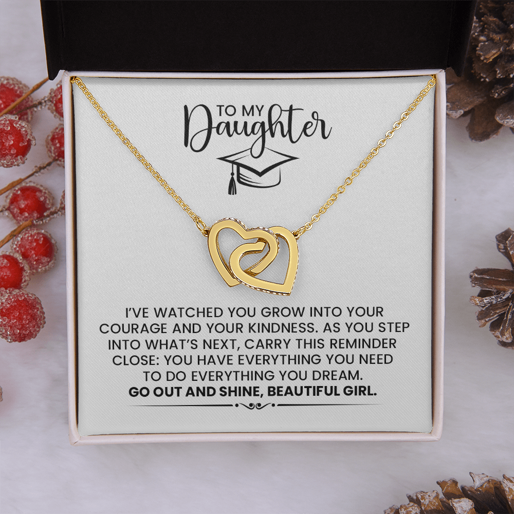 To My Daughter - Graduation Celebration Linked Hearts Gold Pendant Necklace With Heartfelt Message Card