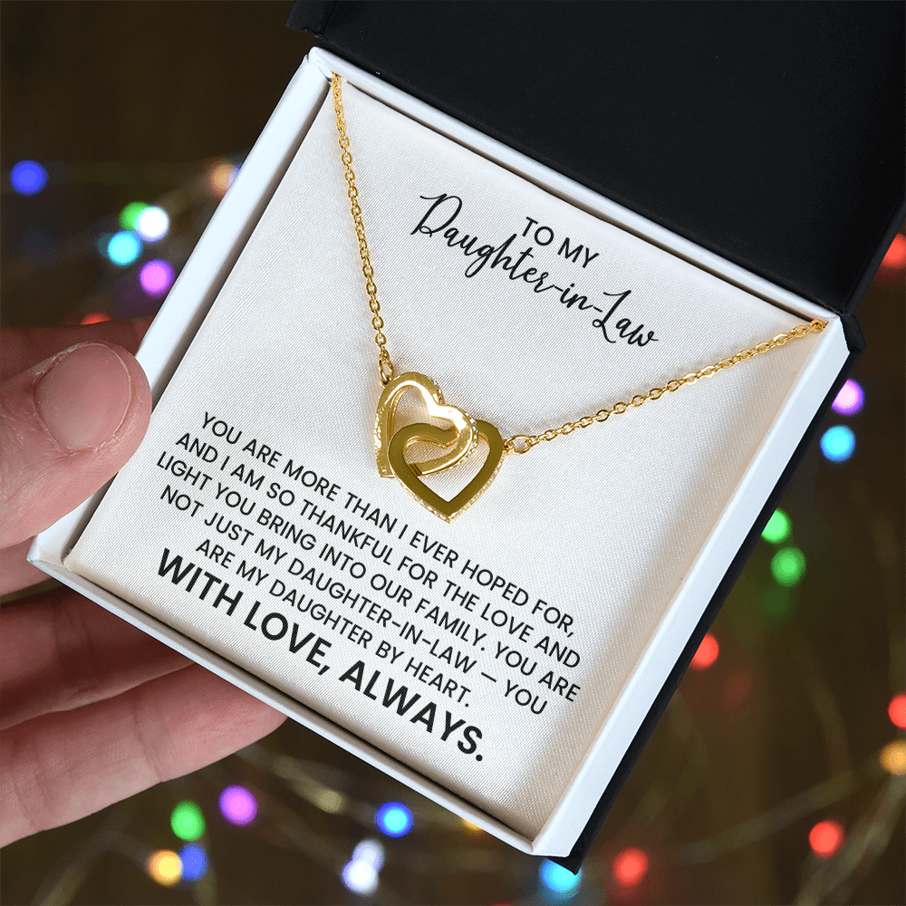 Daughter-in-Law Love And Appreciation Gift - Linked Hearts Gold Pendant Necklace With Heartfelt Message Card
