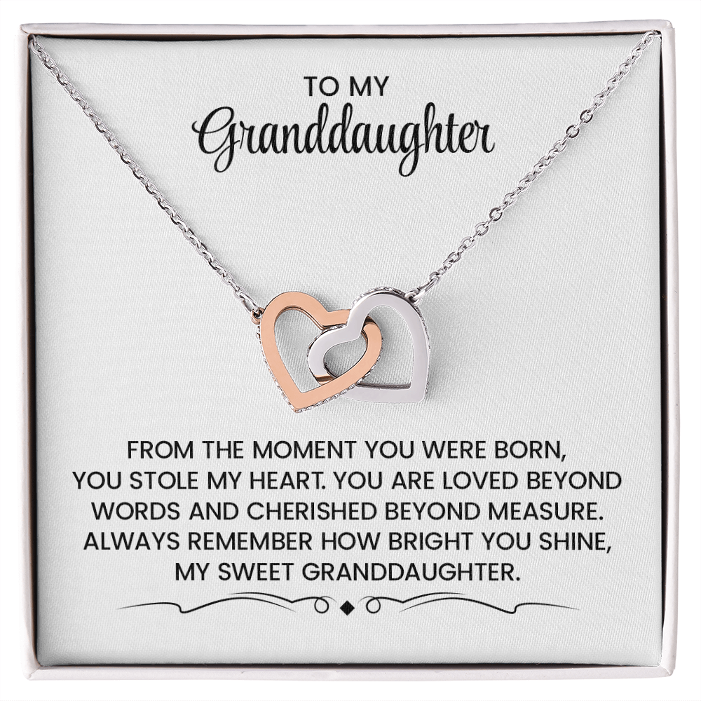 Granddaughter Gift For Christmas, Birthday, Graduation - Linked Hearts Gold Pendant Necklace With Heartfelt Message Card