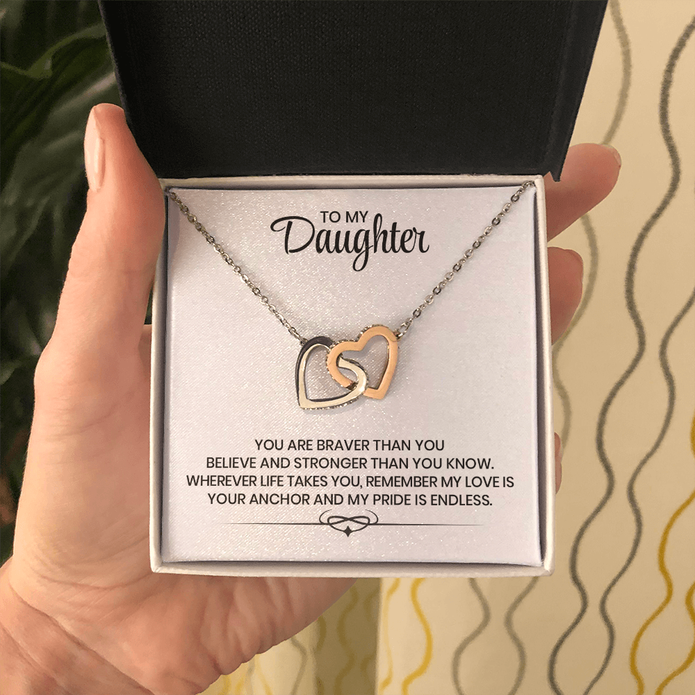 To My Daughter Love And Support Christmas, Birthday, Graduation Gift - Linked Hearts Gold Pendant Necklace With Heartfelt Message Card