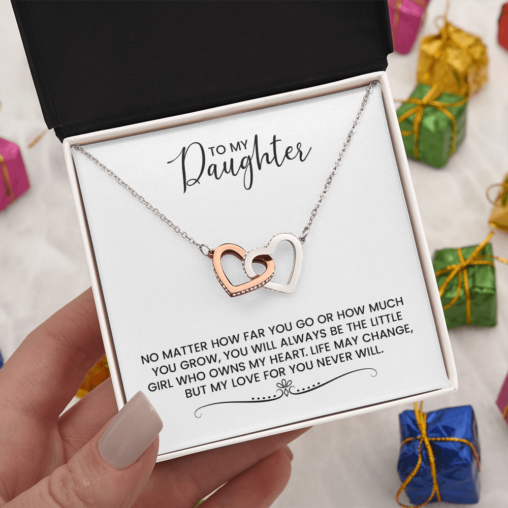 To My Daughter Gift For Christmas, Birthday, Graduation - Linked Hearts Gold Pendant Necklace With Heartfelt Message Card