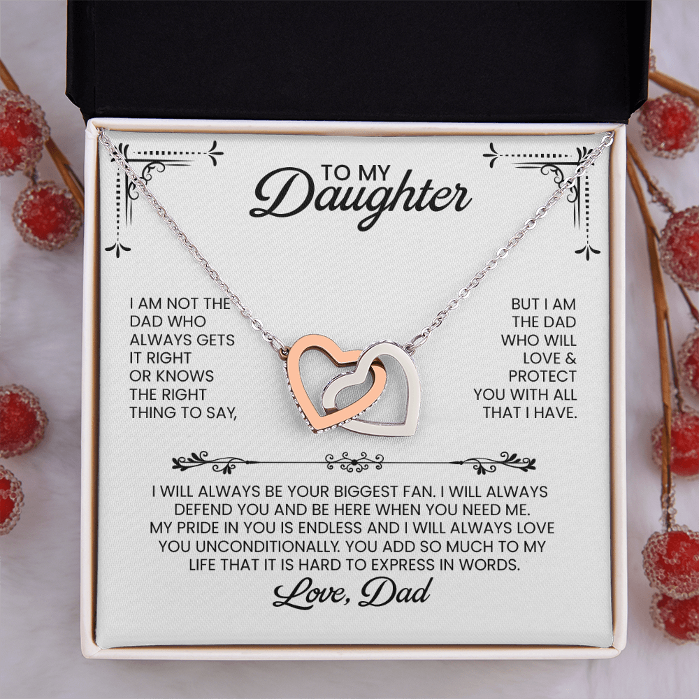 Daughter From Dad Gift For Christmas, Birthday, Graduation - Linked Hearts Pendant Necklace With Message Card