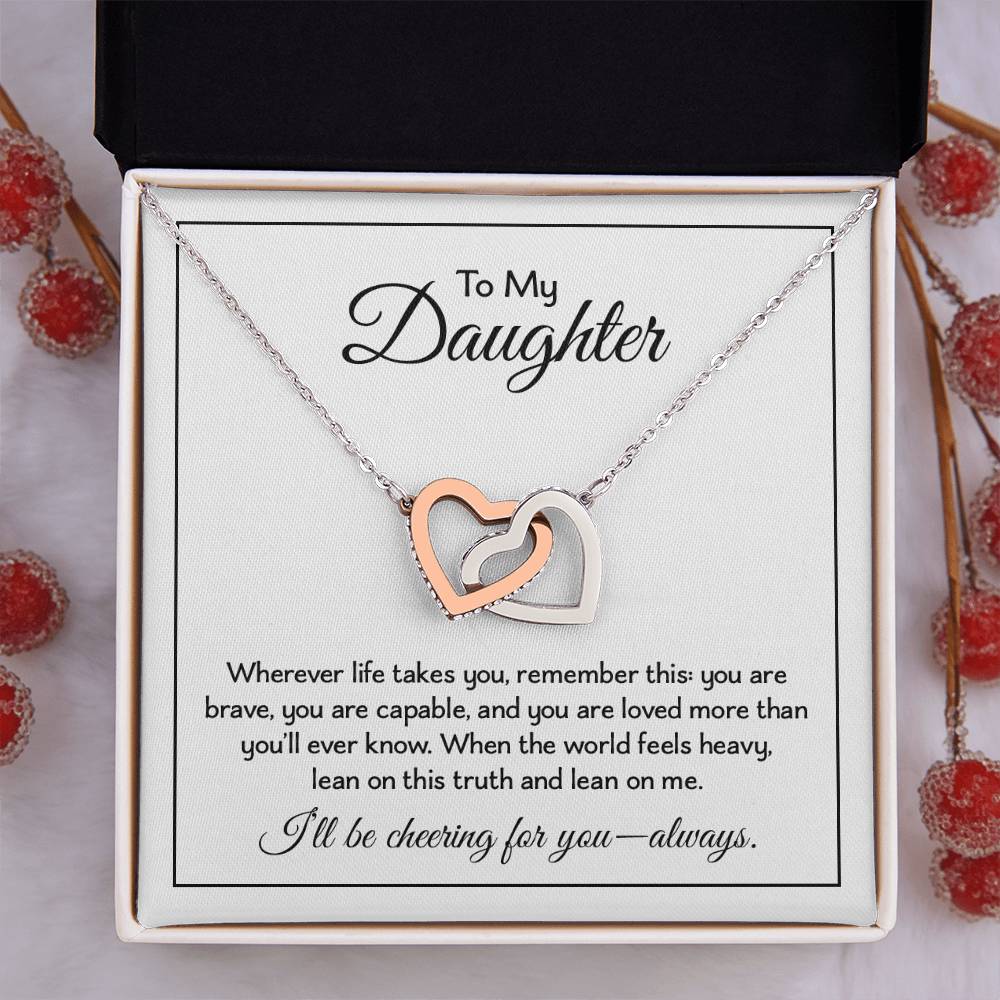 To My Daughter - Birthday, Graduation, Christmas Gold Linked Hearts Necklace With Heartfelt Message Card