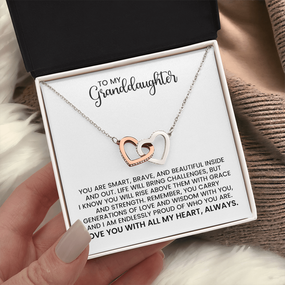 Granddaughter Christmas, Birthday, Graduation Gift - Linked Hearts Gold Pendant Necklace With Heartfelt Message Card