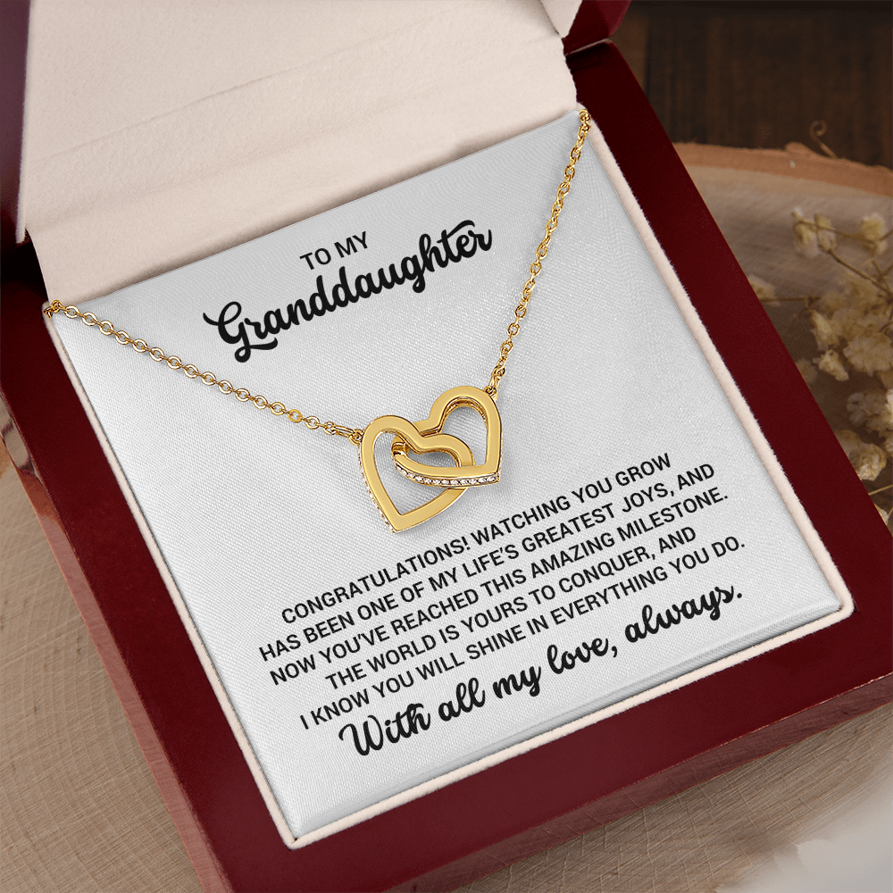 Gift For Granddaughter - Birthday, Christmas, Graduation, Special Occasion Linked Hearts Gold Necklace With Heartfelt Message Card