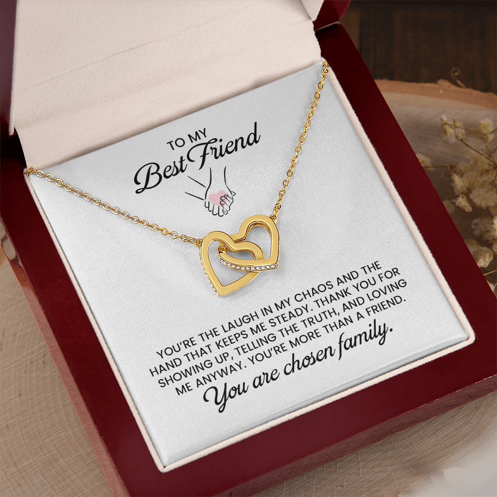 Best Friend Love And Appreciation Gift - Linked Hearts Gold Pendant Necklace With Heartfelt Message Card