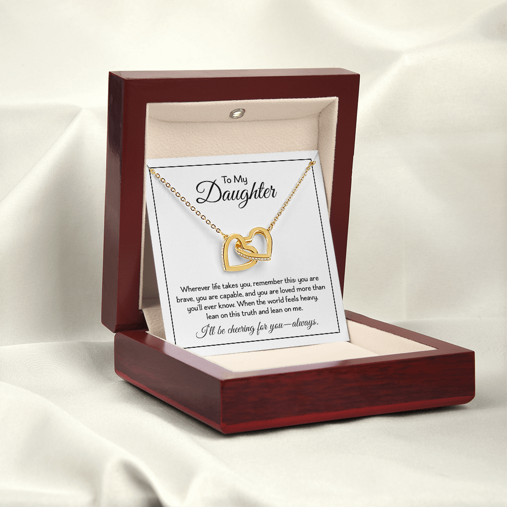 To My Daughter - Birthday, Graduation, Christmas Gold Linked Hearts Necklace With Heartfelt Message Card