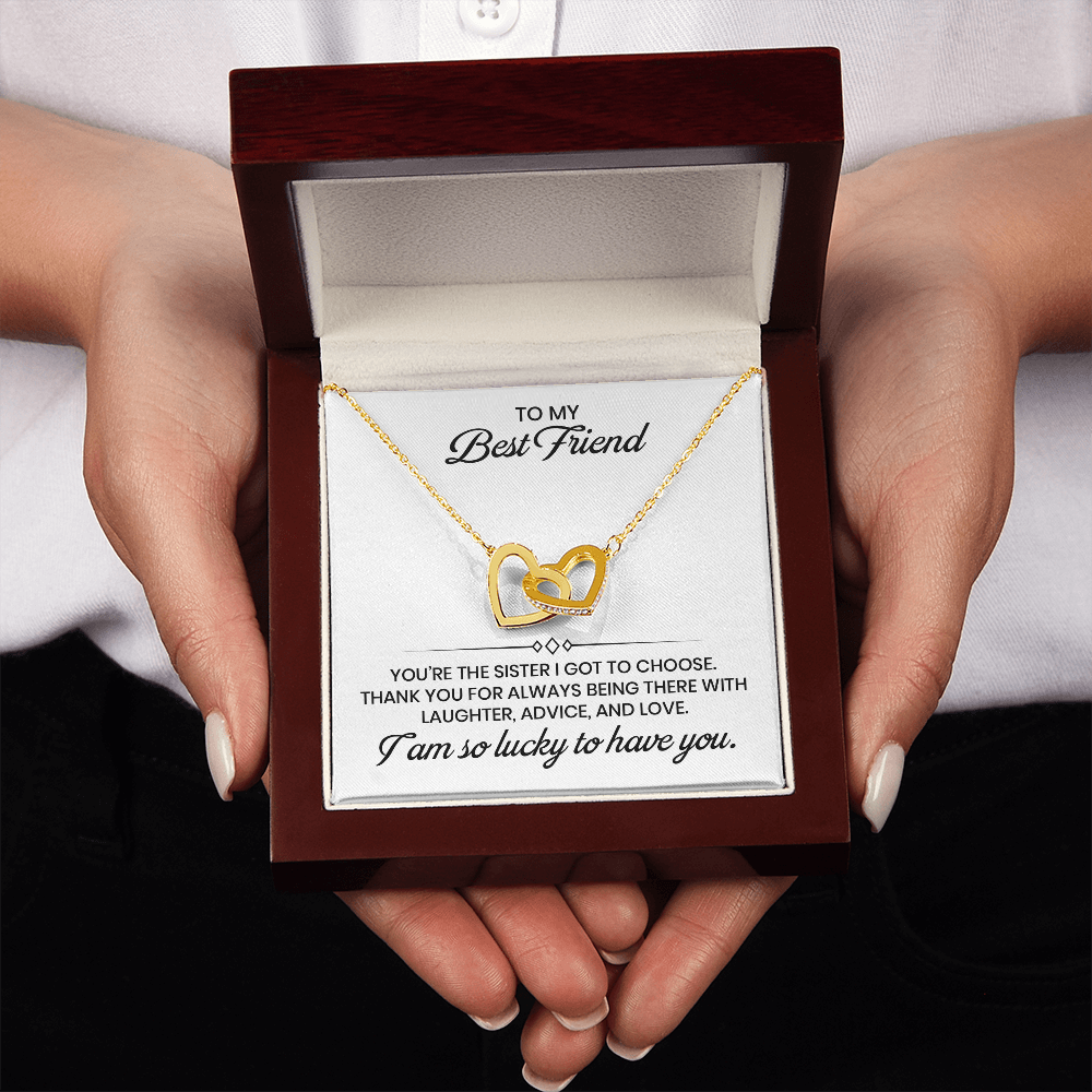 To My Best Friend - Christmas, Birthday, Special Appreciation Gift, Linked Hearts Gold Pendant Necklace With Heartfelt Message Card