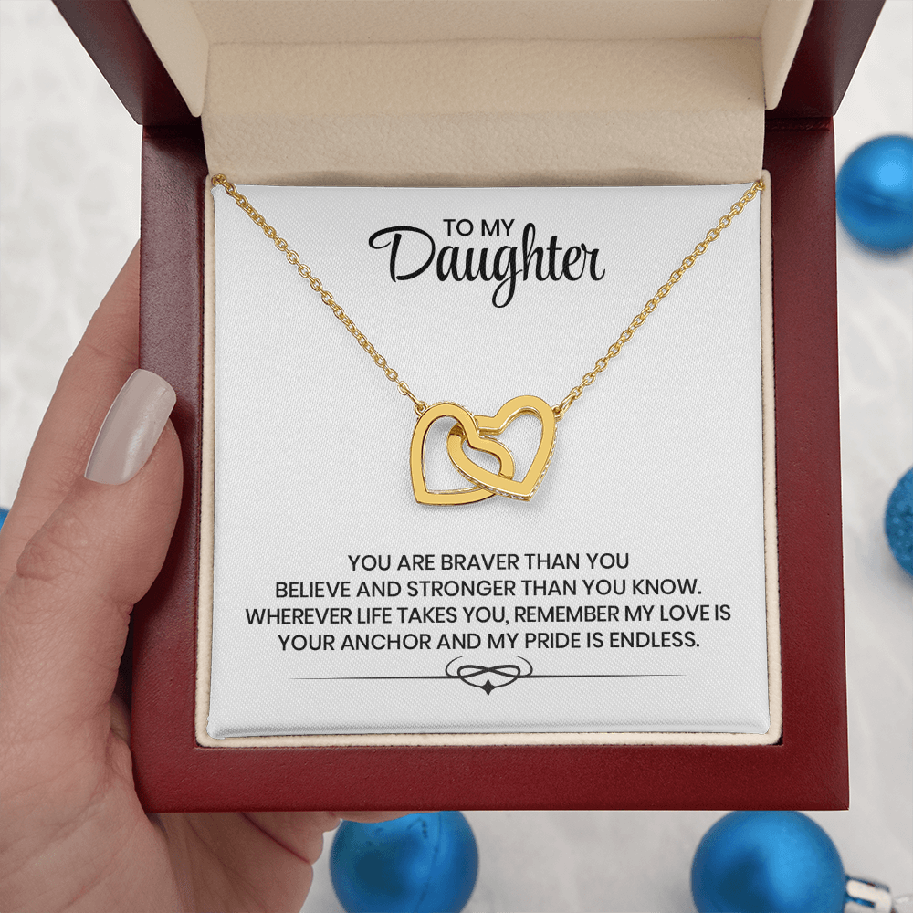 To My Daughter Love And Support Christmas, Birthday, Graduation Gift - Linked Hearts Gold Pendant Necklace With Heartfelt Message Card