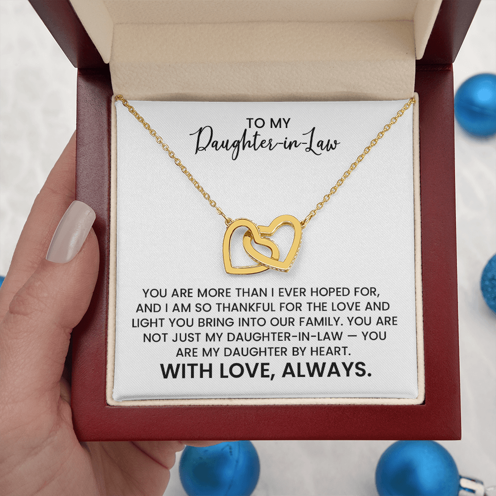 Daughter-in-Law Love And Appreciation Gift - Linked Hearts Gold Pendant Necklace With Heartfelt Message Card
